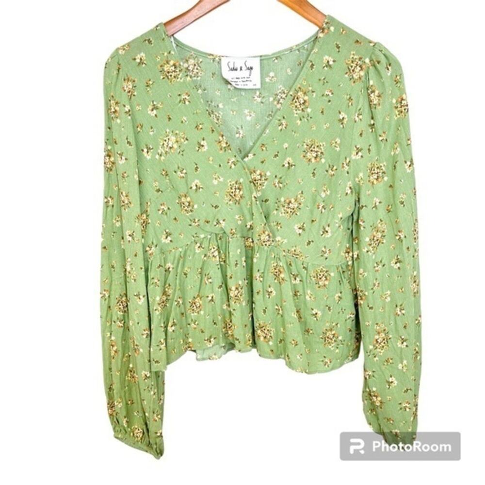 Sadie & Sage Light Green Feminine Gorgeous Bohemian Boho Peplum Wrap Blouse XS